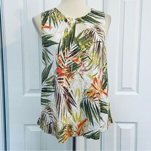 J. Jill Love Linen Tiger Lily Jungle Tank Top Blouse Sleeveless 100% Linen Sz LP